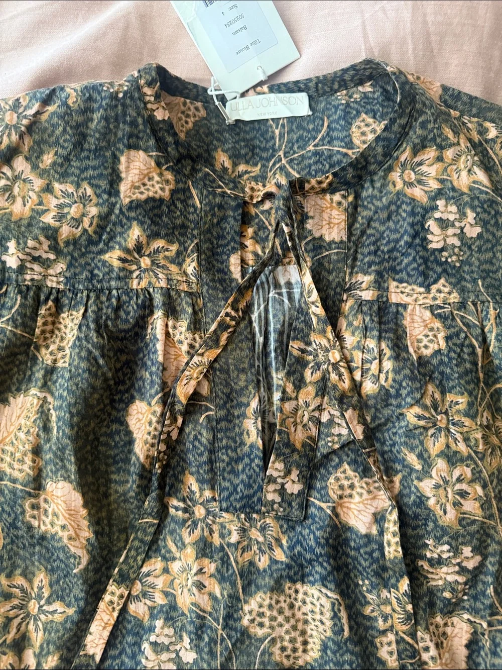 Ulla Johnson Tillie Blouse Balsam Green Floral Cotton Viscose Size 4 NEW Fall